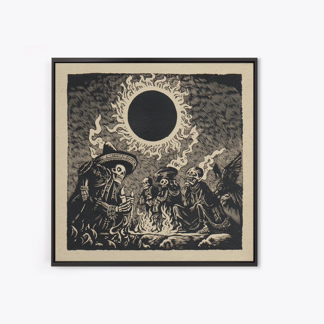 The Eclipse Summoning, Macabre Folk Print Art, Square Wall Art, Dark Fantasy Wall Art, Framed Canvas Print, Halloween Wall Art