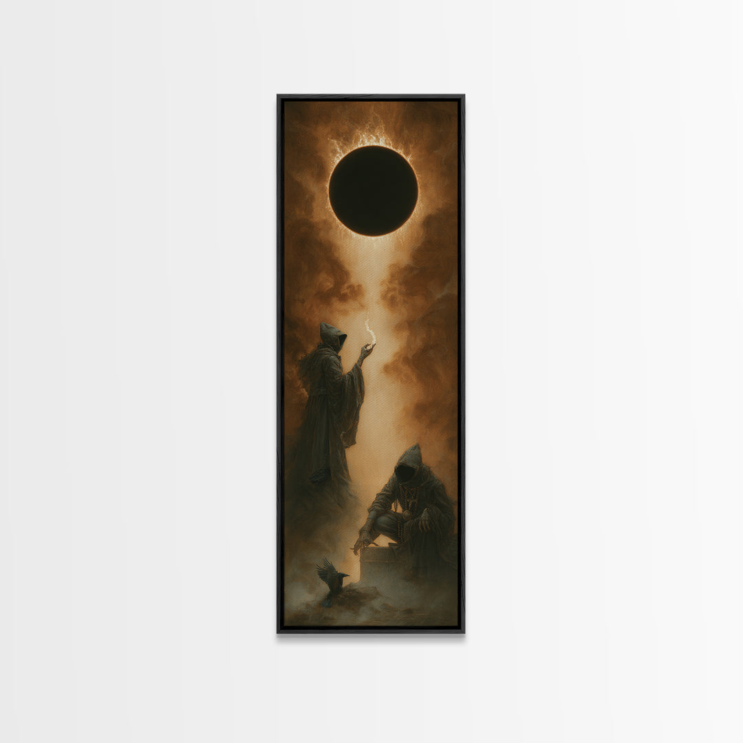 The Eclipse Summoning, Surreal Apocalyptic Art, Tall Narrow Wall Art, Dark Fantasy Wall Art, Canvas Print, Halloween Wall Art