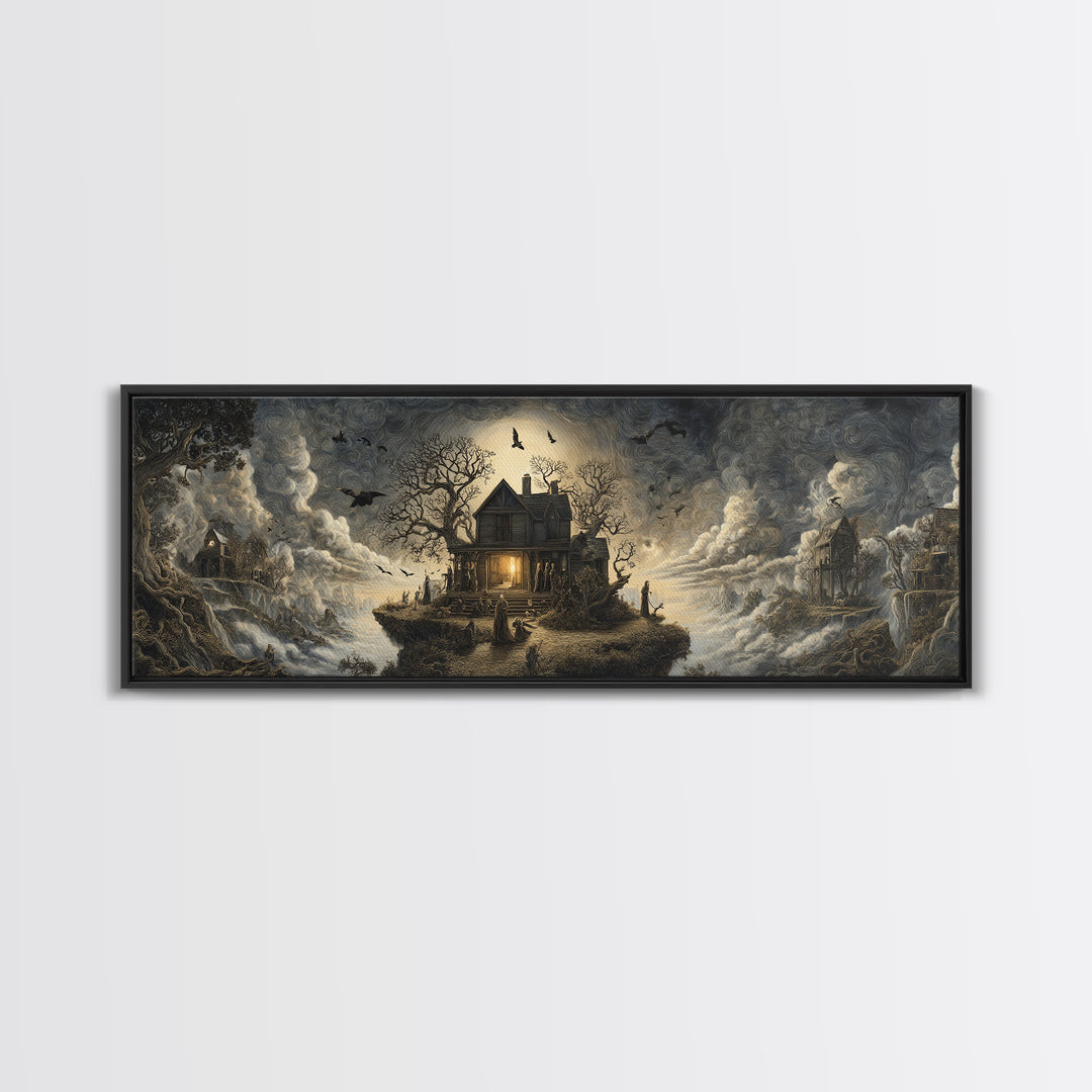 The Last House At The World'S Edge, Baroque Witchcraft Art, Extra Wide Wall Art, Dark Halloween Decor, Canvas Print, Halloween Wall Art