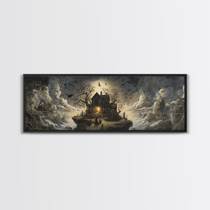 The Last House At The World'S Edge, Baroque Witchcraft Art, Extra Wide Wall Art, Dark Halloween Decor, Canvas Print, Halloween Wall Art