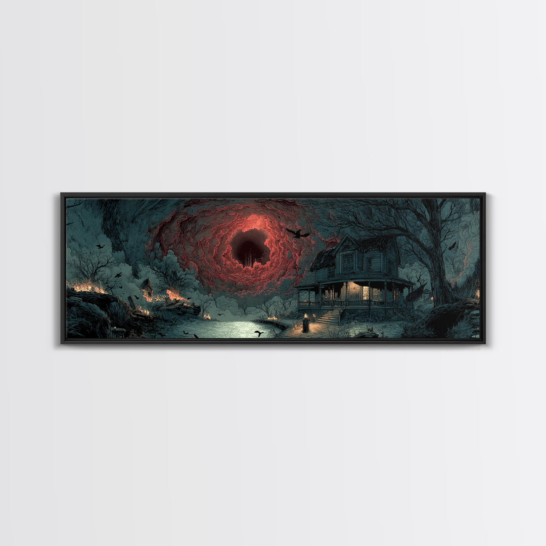 The Last House At The World'S Edge, Apocalyptic Romantic Art, Extra Wide Wall Art, Dark Fantasy Wall Art, Framed Canvas Print