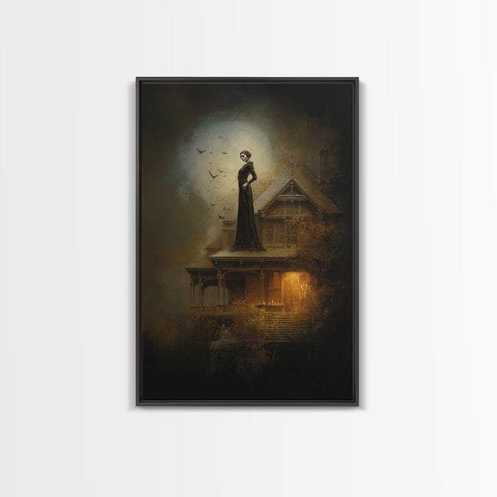 The Last House At The World'S Edge, Ornate Symbolist Art, Vertical Wall Art, Macabre Wall Art, Canvas Print, Halloween Wall Art