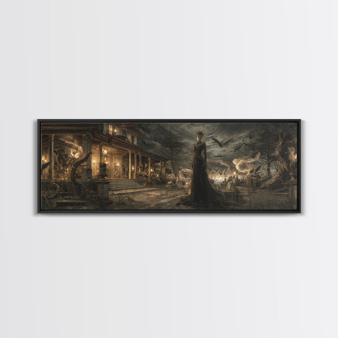 The Last House At The World'S Edge, Dark Symbolist Art, Extra Wide Wall Art, Dark Halloween Decor, Framed Canvas Print