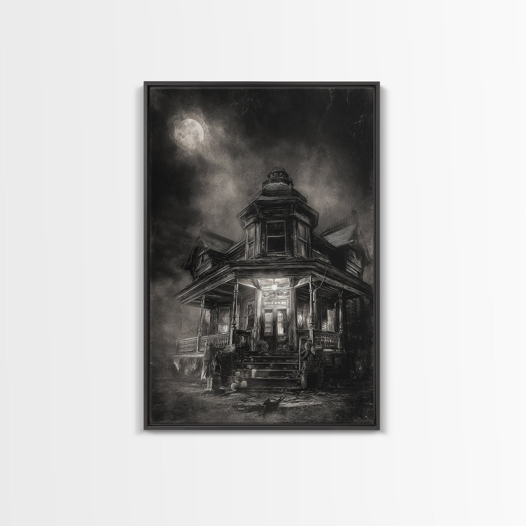 The Last House At The World'S Edge, Biomechanical Horror Art, Vertical Wall Art, Dark Halloween Decor, Canvas Print, Halloween Wall Art