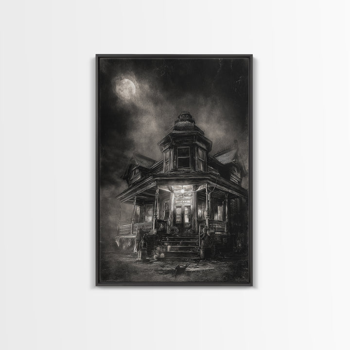 The Last House At The World'S Edge, Biomechanical Horror Art, Vertical Wall Art, Dark Halloween Decor, Canvas Print, Halloween Wall Art