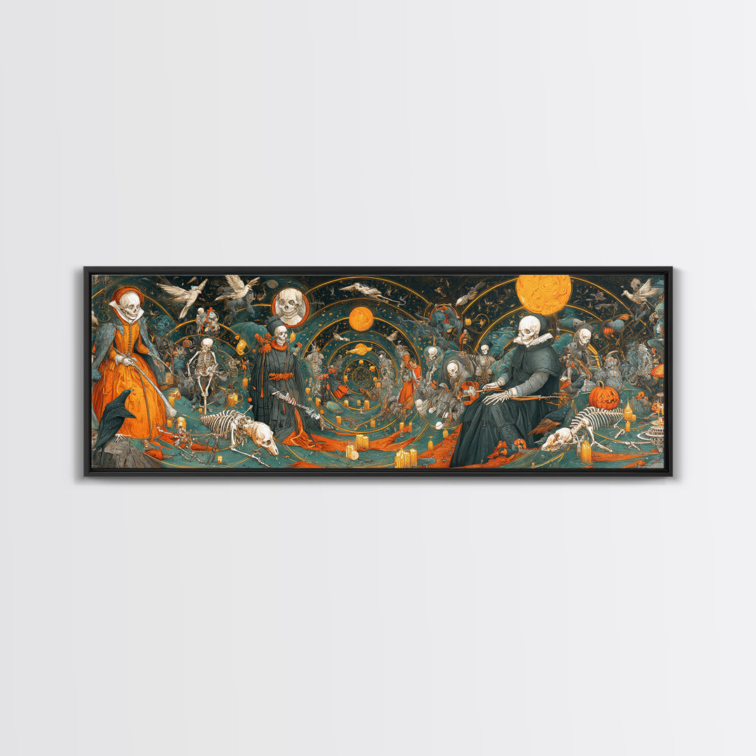 Halloween On Another Planet, Danse Macabre Art, Extra Wide Wall Art, Gothic Horror Wall Art, Framed Canvas Print
