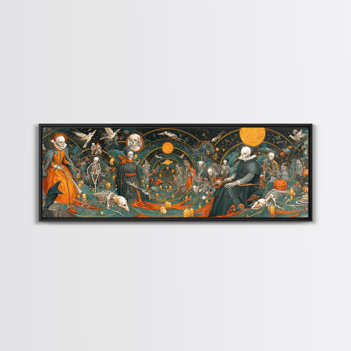 Halloween On Another Planet, Danse Macabre Art, Extra Wide Wall Art, Gothic Horror Wall Art, Framed Canvas Print