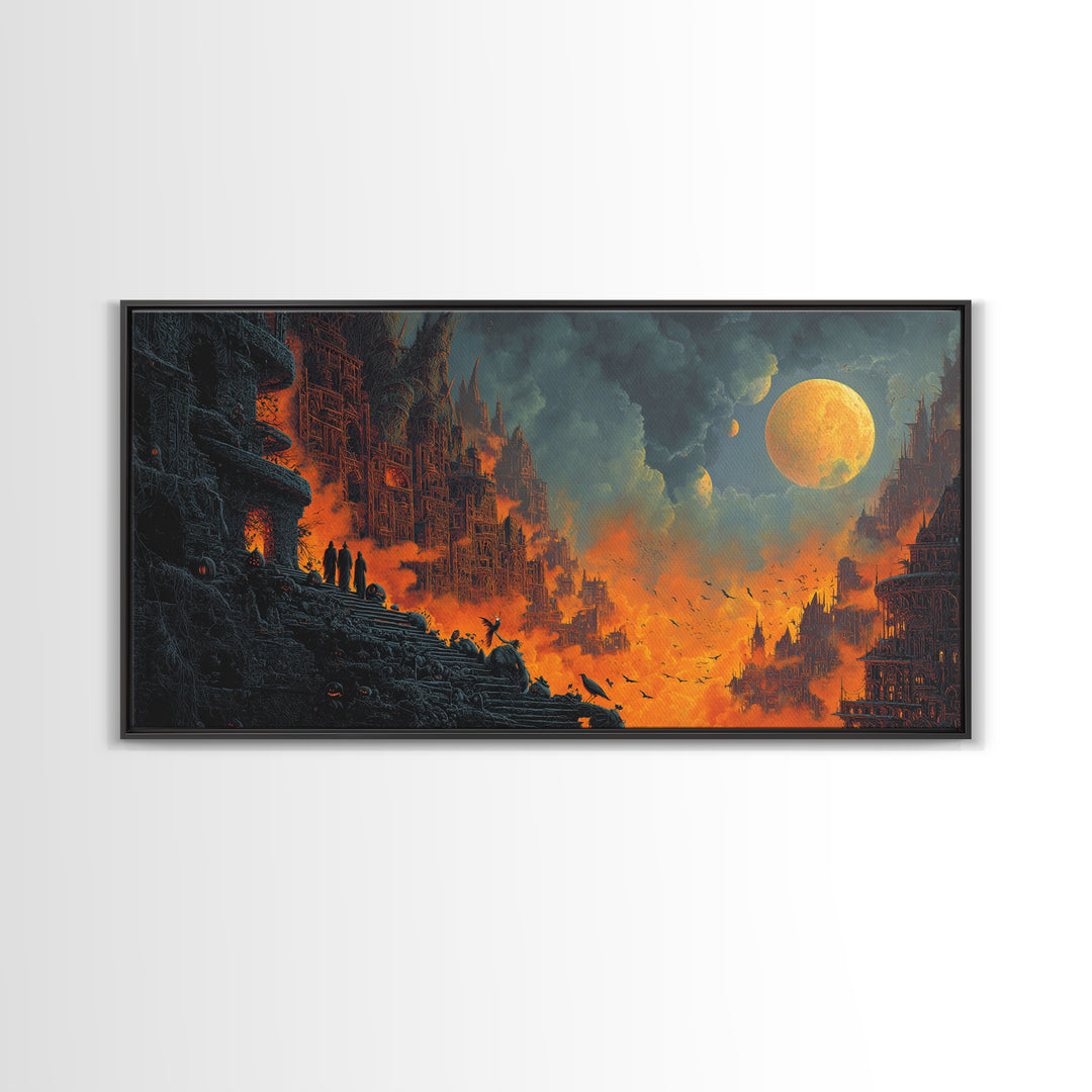 Halloween On Another Planet, Apocalyptic Romantic Art, Wide Panoramic Art, Gothic Horror Wall Art, Canvas Print, Halloween Wall Art