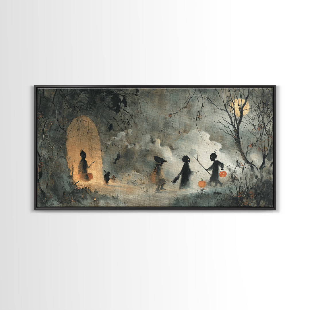 Halloween On Another Planet, Symbolist Dream Art, Wide Panoramic Art, Macabre Wall Art, Canvas Print, Halloween Wall Art