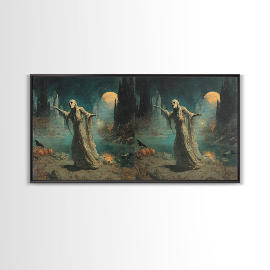 Halloween On Another Planet, Symbolist Gothic Landscape, Wide Panoramic Art, Dark Fantasy Wall Art, Canvas Print, Halloween Wall Art
