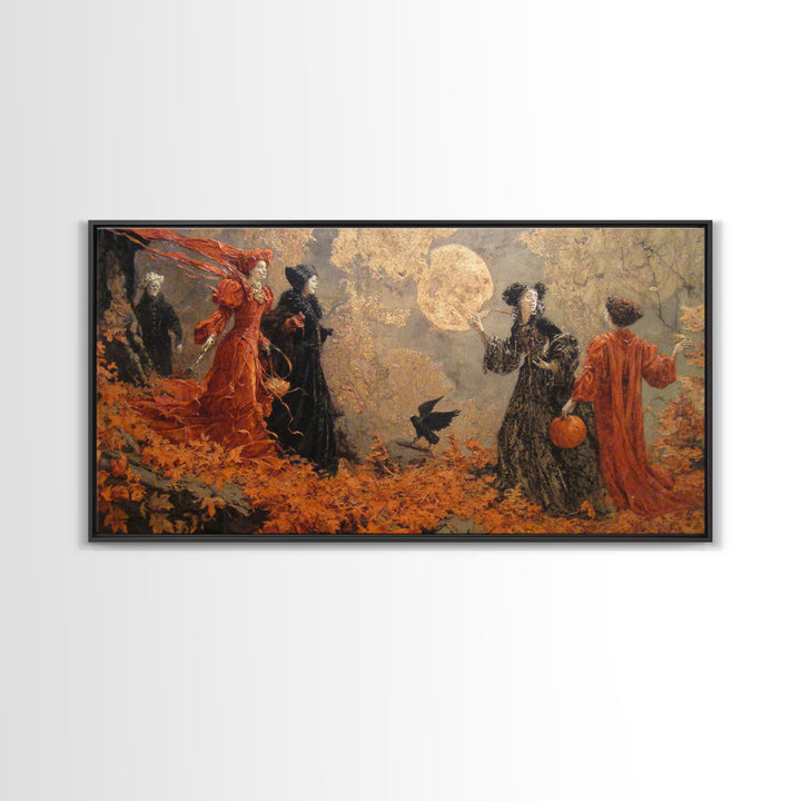 Halloween On Another Planet, Ornate Symbolist Art, Wide Panoramic Art, Macabre Wall Art, Framed Canvas Print, Halloween Wall Art