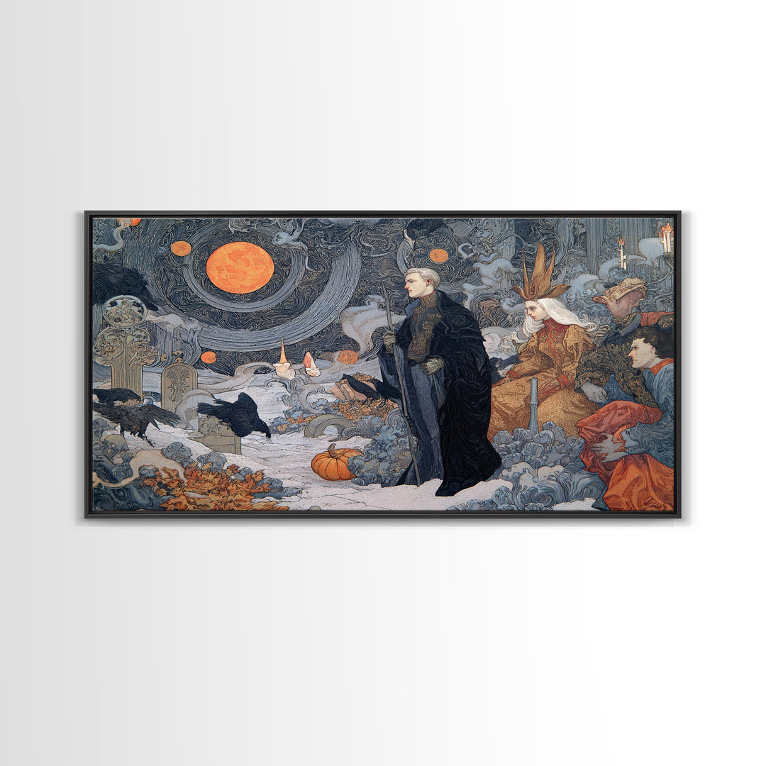 Halloween On Another Planet, Symbolist Death Art, Landscape Wall Art, Dark Fantasy Wall Art, Framed Canvas Print, Halloween Wall Art