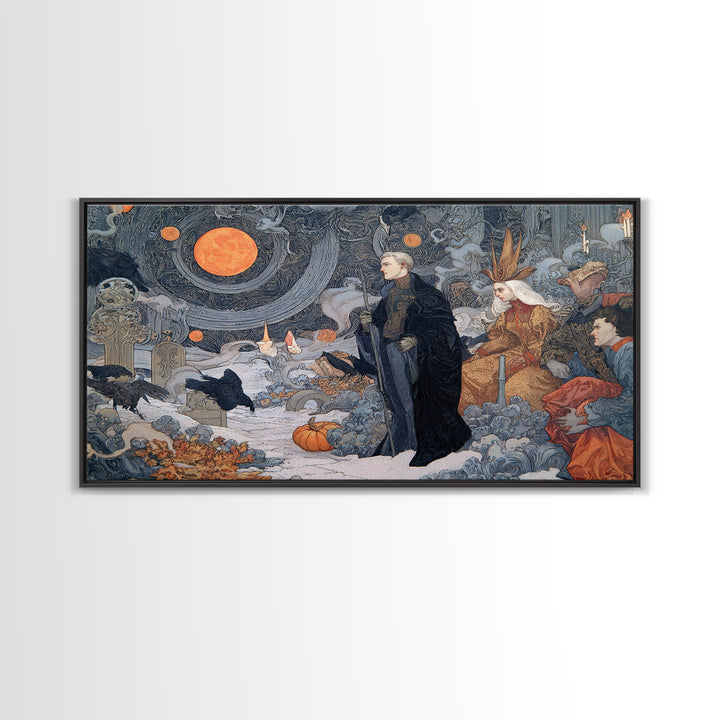 Halloween On Another Planet, Symbolist Death Art, Landscape Wall Art, Dark Fantasy Wall Art, Framed Canvas Print, Halloween Wall Art