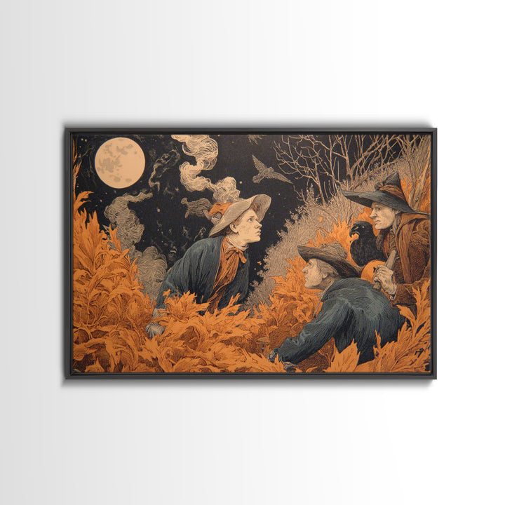 Halloween On Another Planet, Symbolist Etching Art, Landscape Wall Art, Dark Halloween Decor, Canvas Print, Halloween Wall Art