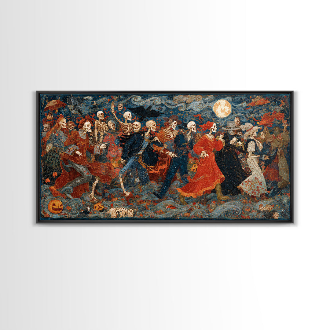 Halloween On Another Planet, Grotesque Carnival Art, Wide Panoramic Art, Dark Halloween Decor, Framed Canvas Print, Halloween Wall Art