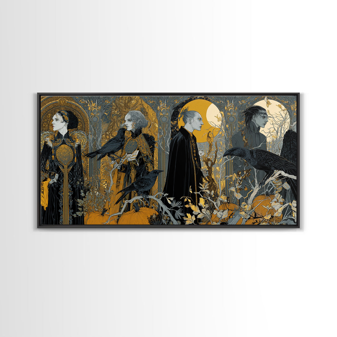 Halloween On Another Planet, Stained Glass Gothic Art, Wide Panoramic Art, Dark Fantasy Wall Art, Canvas Print, Halloween Wall Art