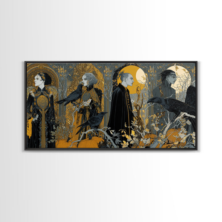 Halloween On Another Planet, Stained Glass Gothic Art, Wide Panoramic Art, Dark Fantasy Wall Art, Canvas Print, Halloween Wall Art