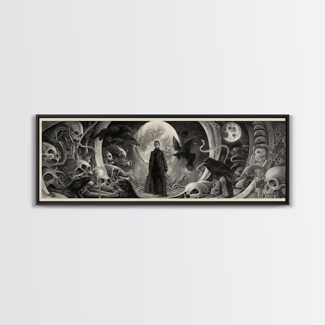 Halloween On Another Planet, Biomechanical Horror Art, Extra Wide Wall Art, Gothic Horror Wall Art, Canvas Print, Halloween Wall Art