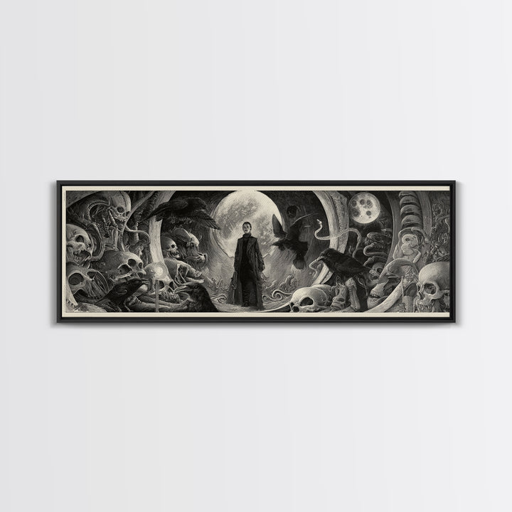 Halloween On Another Planet, Biomechanical Horror Art, Extra Wide Wall Art, Gothic Horror Wall Art, Canvas Print, Halloween Wall Art