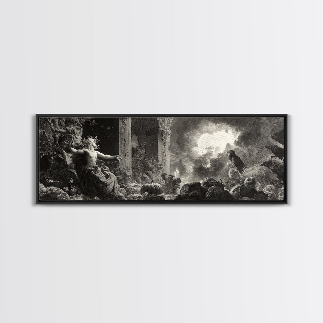 The Personification Of October, Gothic Engraving Art, Extra Wide Wall Art, Dark Halloween Decor, Canvas Print, Halloween Wall Art