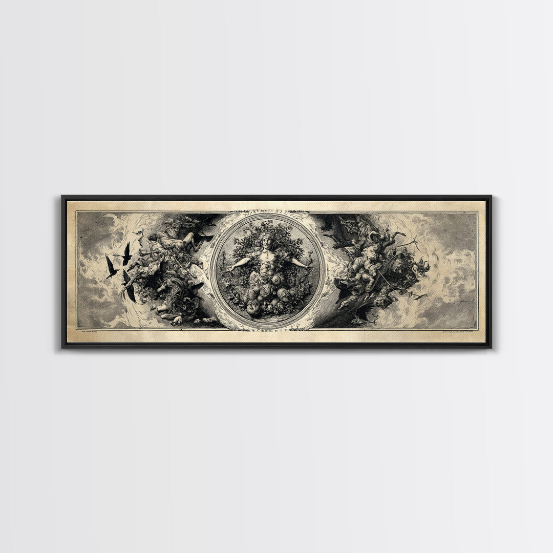 The Personification Of October, Renaissance Engraving Art, Extra Wide Wall Art, Macabre Wall Art, Canvas Print, Halloween Wall Art