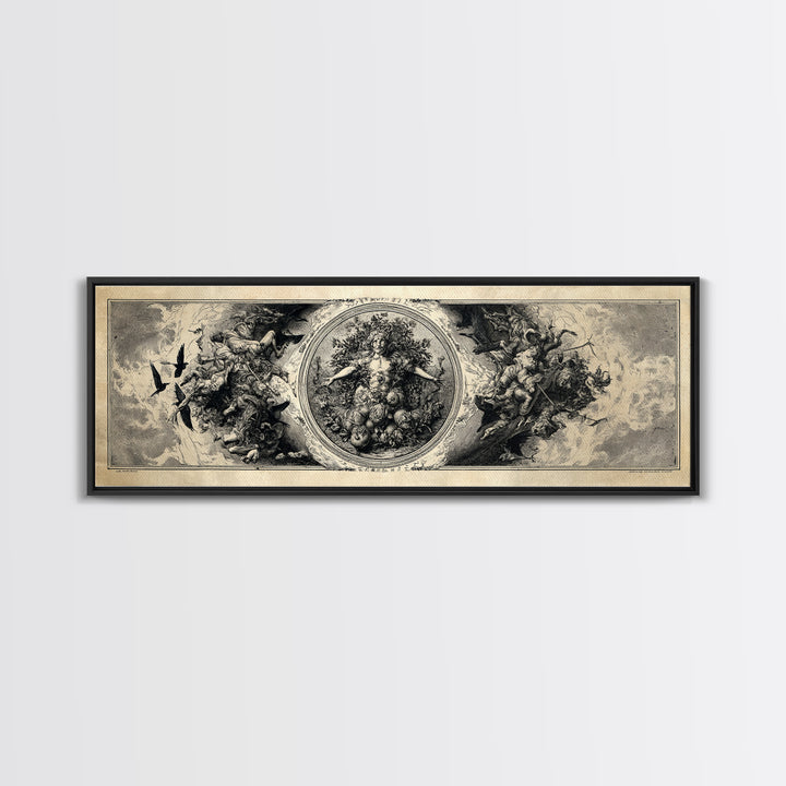 The Personification Of October, Renaissance Engraving Art, Extra Wide Wall Art, Macabre Wall Art, Canvas Print, Halloween Wall Art