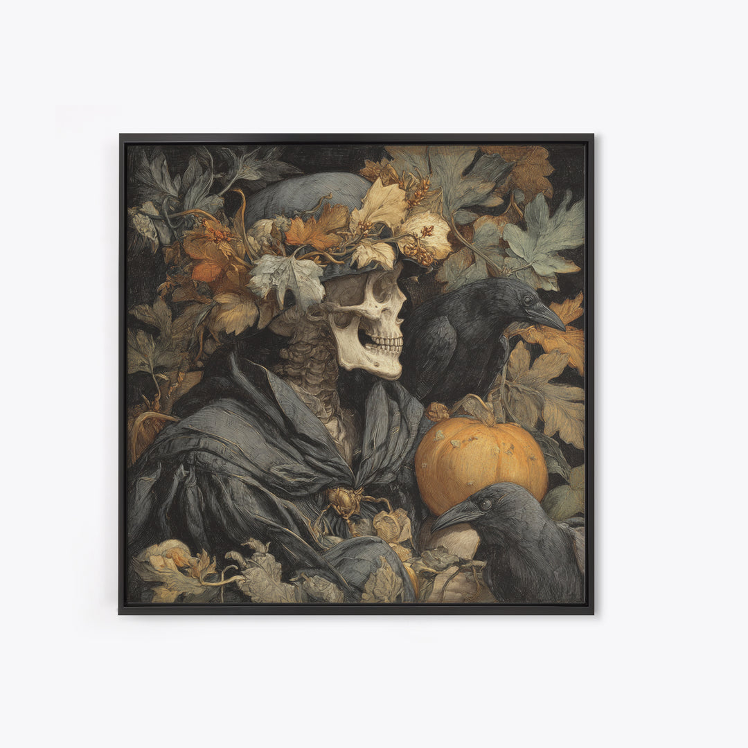 The Personification Of October, Danse Macabre Art, Square Wall Art, Dark Halloween Decor, Framed Canvas Print