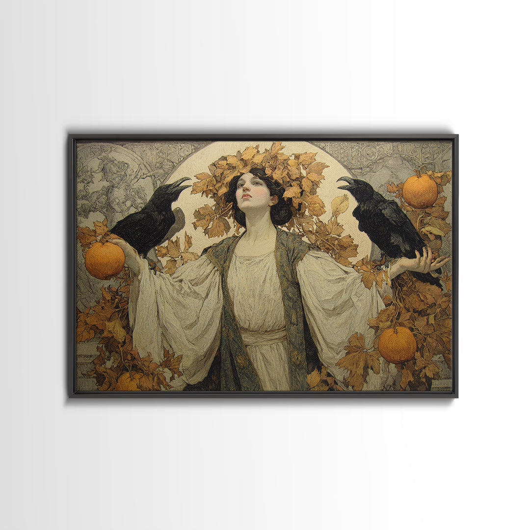 The Personification Of October, Symbolist Death Art, Landscape Wall Art, Dark Fantasy Wall Art, Framed Canvas Print