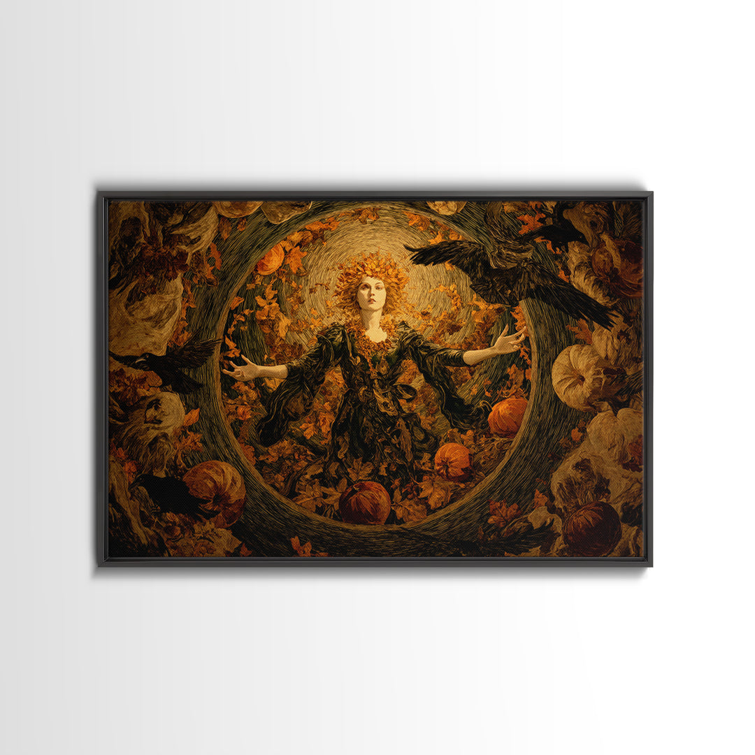 The Personification Of October, Expressionist Gothic Art, Landscape Wall Art, Dark Halloween Decor, Framed Canvas Print, Halloween Wall Art