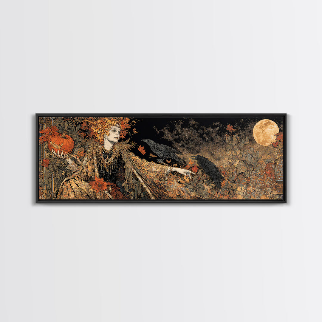 The Personification Of October, Stained Glass Gothic Art, Extra Wide Wall Art, Dark Fantasy Wall Art, Framed Canvas Print