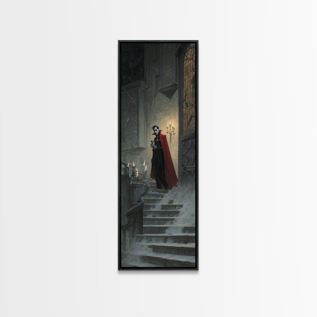 The Crimson Count Of Hollow Keep, Gothic Engraving Art, Tall Narrow Wall Art, Gothic Horror Wall Art, Framed Canvas Print