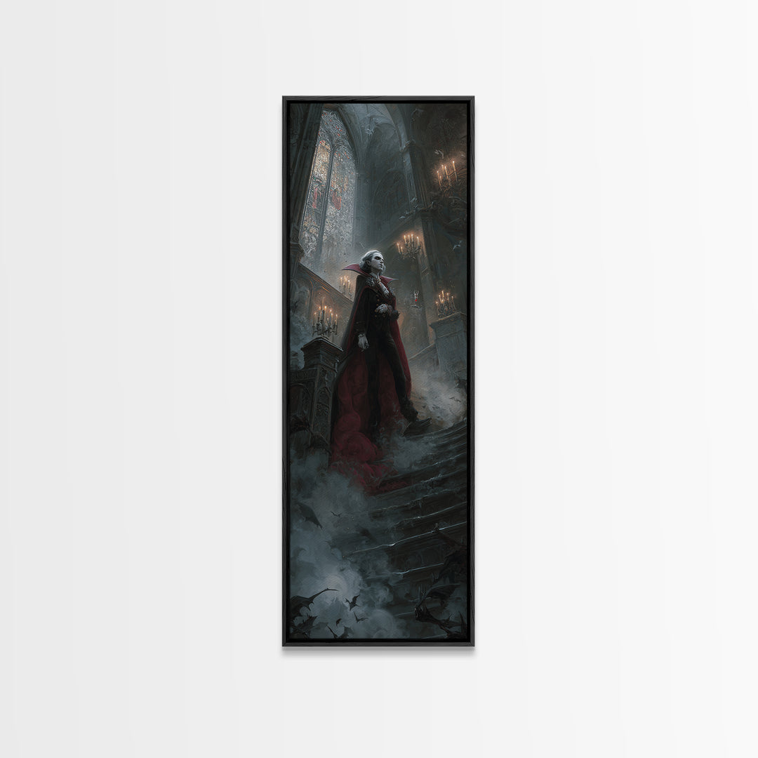 The Crimson Count Of Hollow Keep, Stained Glass Gothic Art, Tall Narrow Wall Art, Dark Fantasy Wall Art, Canvas Print, Halloween Wall Art