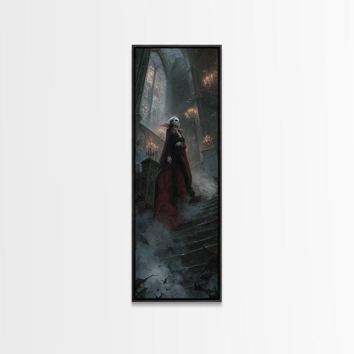 The Crimson Count Of Hollow Keep, Stained Glass Gothic Art, Tall Narrow Wall Art, Dark Fantasy Wall Art, Canvas Print, Halloween Wall Art