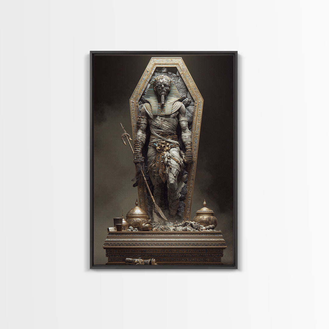 The Pharaoh Of Dustbound Silence, Gothic Engraving Art, Vertical Wall Art, Gothic Horror Wall Art, Canvas Print, Halloween Wall Art