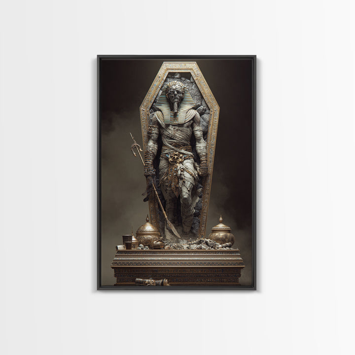 The Pharaoh Of Dustbound Silence, Gothic Engraving Art, Vertical Wall Art, Gothic Horror Wall Art, Canvas Print, Halloween Wall Art
