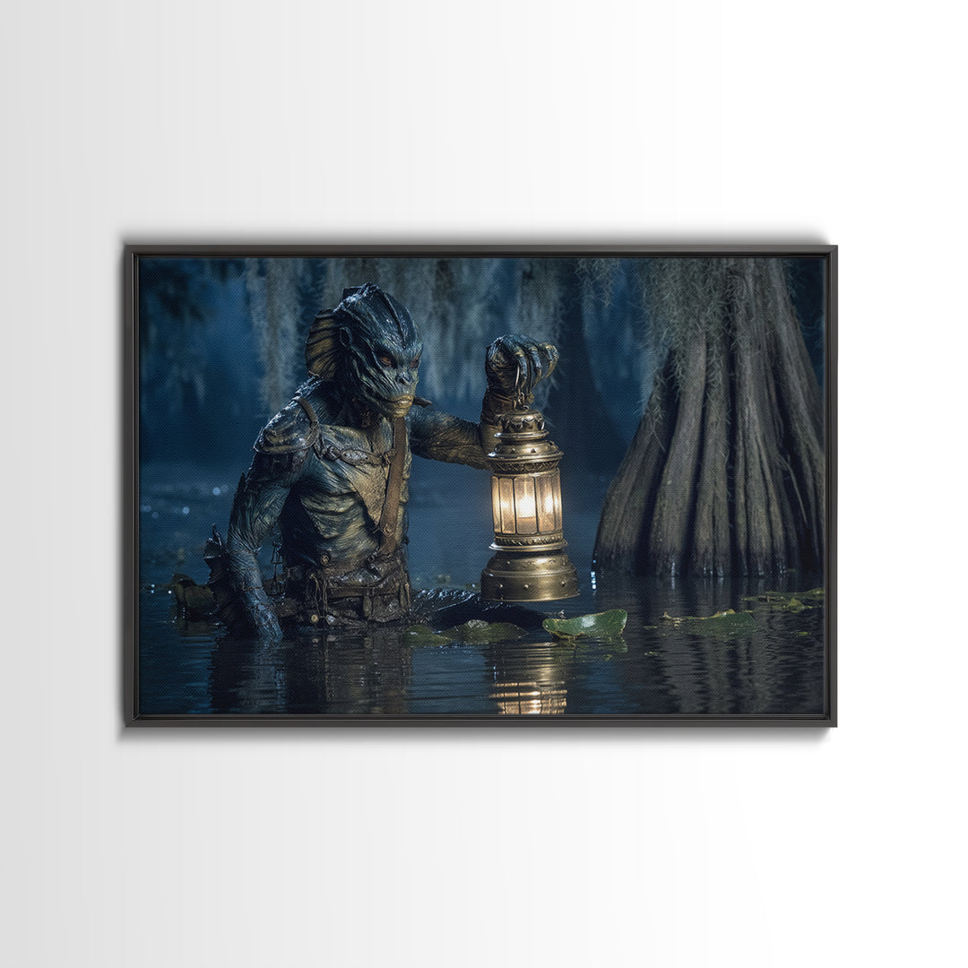 The Creature Of Lantern Lagoon, Symbolist Gothic Landscape, Landscape Wall Art, Gothic Horror Wall Art, Framed Canvas Print