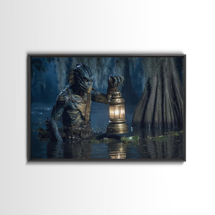 The Creature Of Lantern Lagoon, Symbolist Gothic Landscape, Landscape Wall Art, Gothic Horror Wall Art, Framed Canvas Print