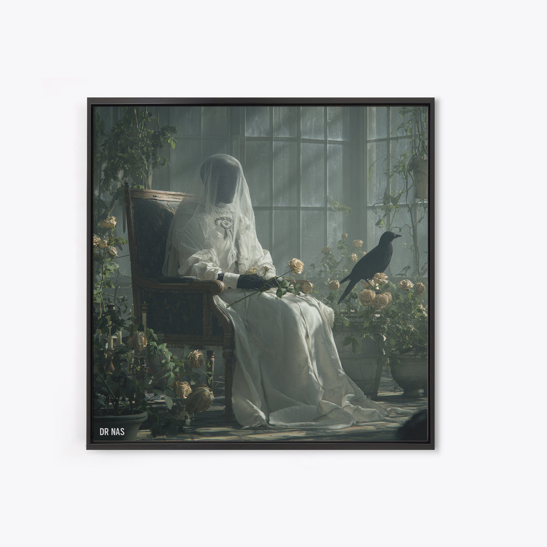 The Invisible Mourner Of Glass House, Victorian Macabre Art, Square Wall Art, Gothic Horror Wall Art, Framed Canvas Print