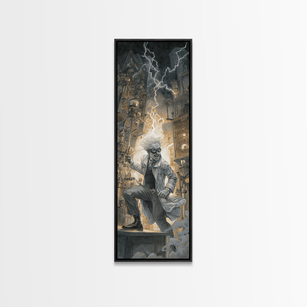Doctor Vesper'S Resurrection Engine, Gothic Engraving Art, Tall Narrow Wall Art, Dark Fantasy Wall Art, Framed Canvas Print