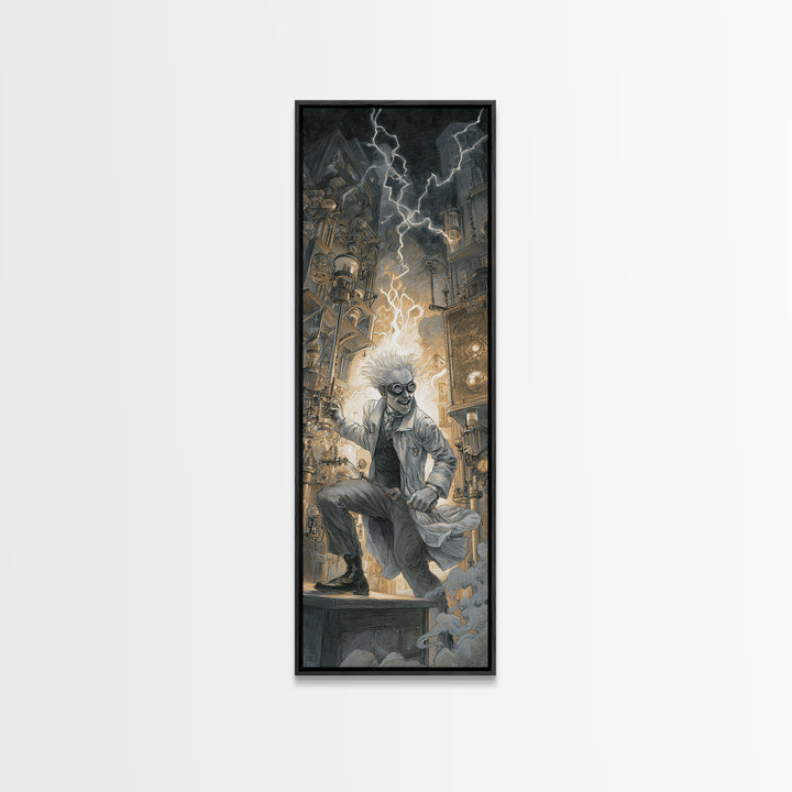 Doctor Vesper'S Resurrection Engine, Gothic Engraving Art, Tall Narrow Wall Art, Dark Fantasy Wall Art, Framed Canvas Print