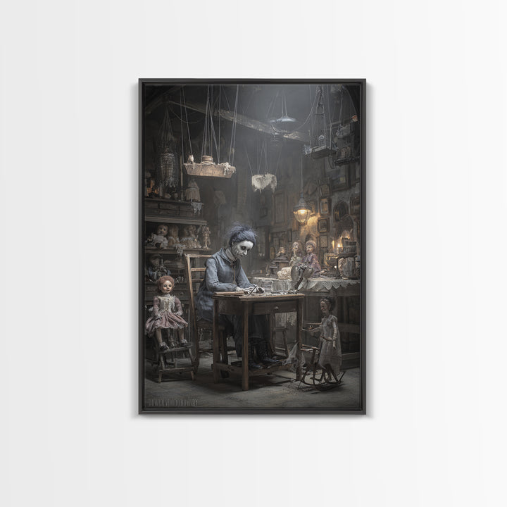The Dollmaker Of Hollow Ward, Victorian Macabre Art, Vertical Wall Art, Macabre Wall Art, Canvas Print, Halloween Wall Art