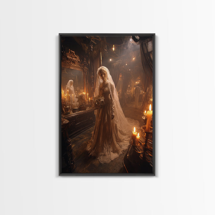 The Wax Bride Of Mourning Hall, Gothic Engraving Art, Vertical Wall Art, Dark Halloween Decor, Canvas Print, Halloween Wall Art