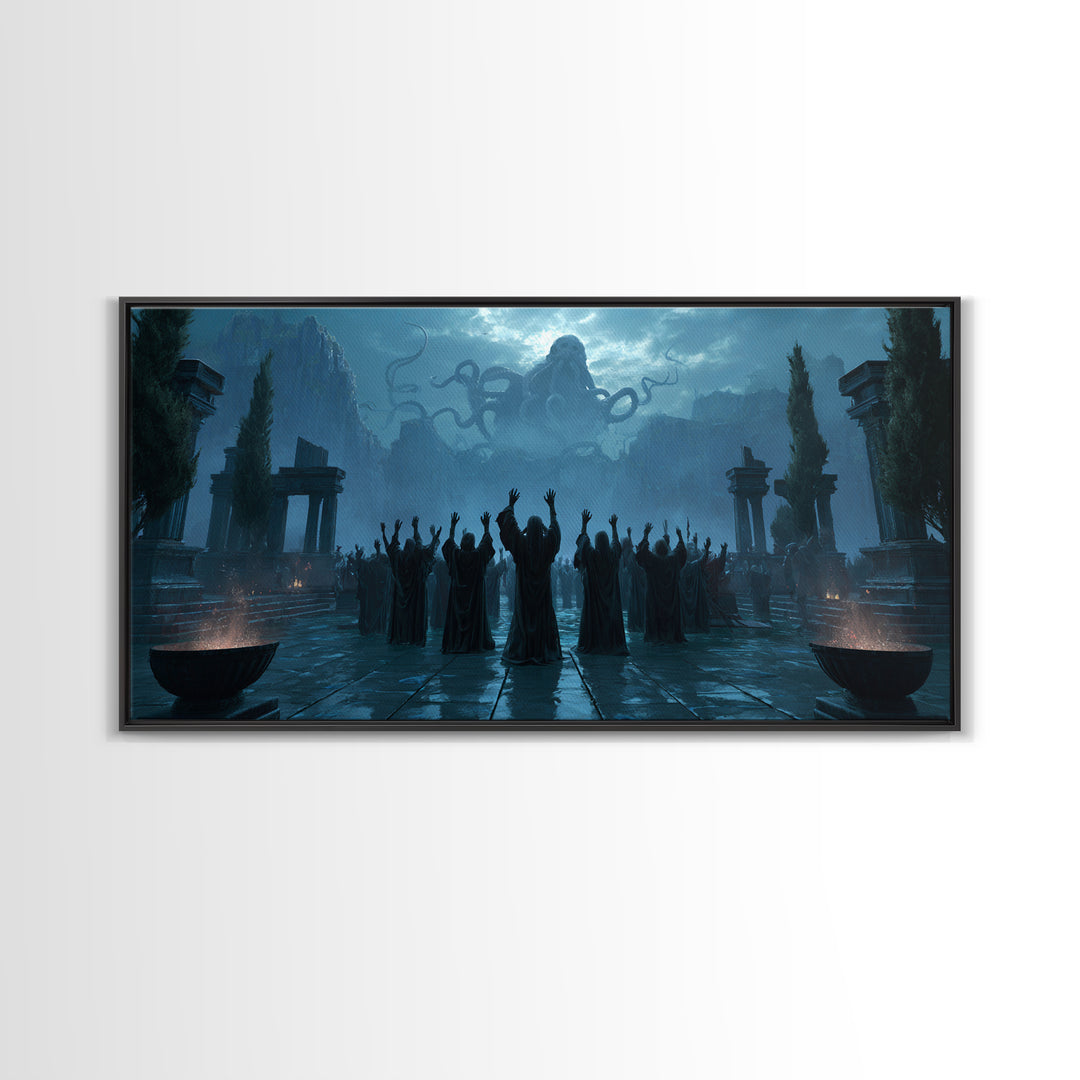 The Choir Of Deepwater Acolytes, Symbolist Gothic Landscape, Wide Panoramic Art, Macabre Wall Art, Canvas Print, Halloween Wall Art