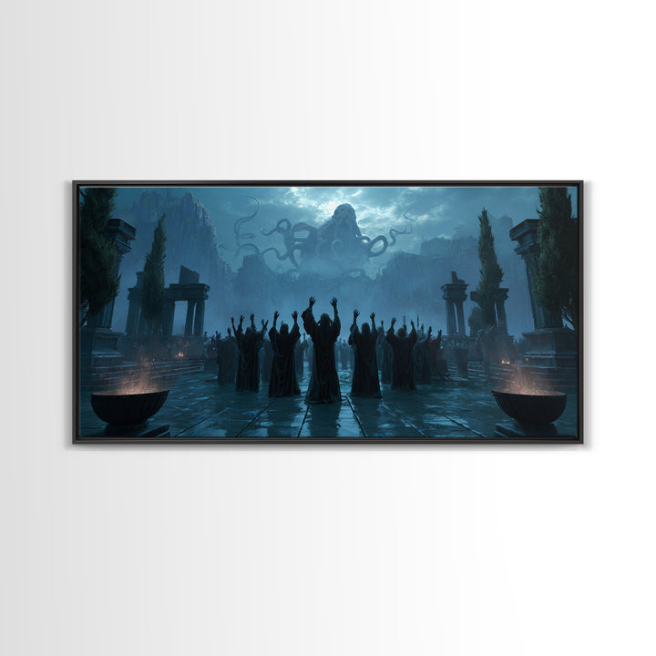 The Choir Of Deepwater Acolytes, Symbolist Gothic Landscape, Wide Panoramic Art, Macabre Wall Art, Canvas Print, Halloween Wall Art