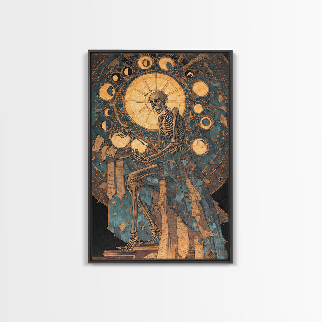 The Astronomer Of The Hollow Sky, Stained Glass Gothic Art, Vertical Wall Art, Dark Halloween Decor, Framed Canvas Print
