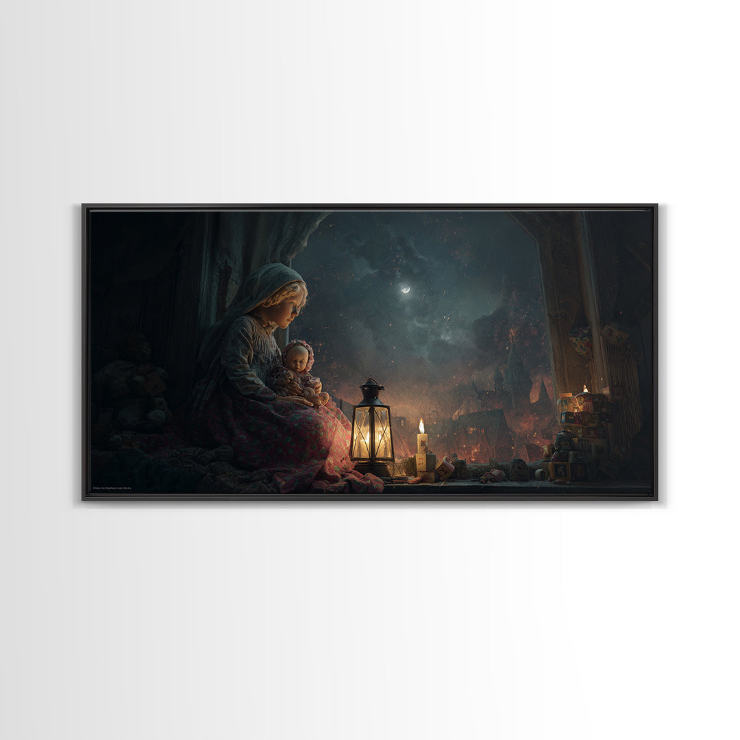 The Child Who Caught A Moon-Spawn, Apocalyptic Romantic Art, Wide Panoramic Art, Macabre Wall Art, Canvas Print, Halloween Wall Art