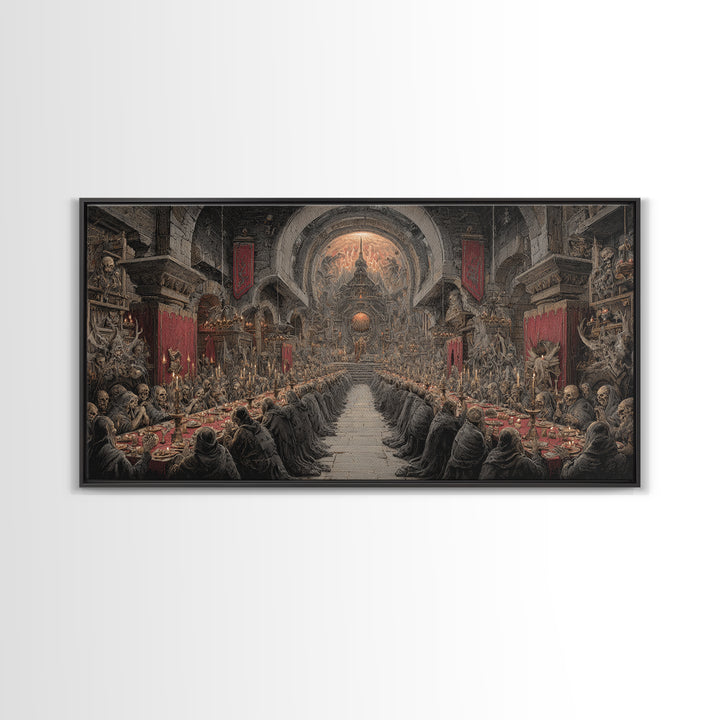 The Feast Of The Pale Cult, Grotesque Carnival Art, Wide Panoramic Art, Macabre Wall Art, Canvas Print, Halloween Wall Art