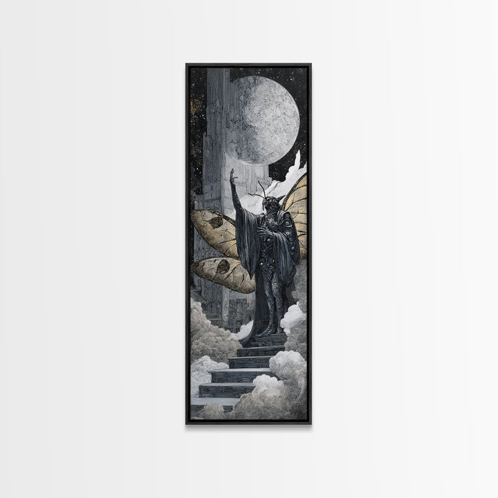 The Moth Prophet Of Kadath, Biomechanical Horror Art, Tall Narrow Wall Art, Cosmic Horror Art, Canvas Print, Halloween Wall Art
