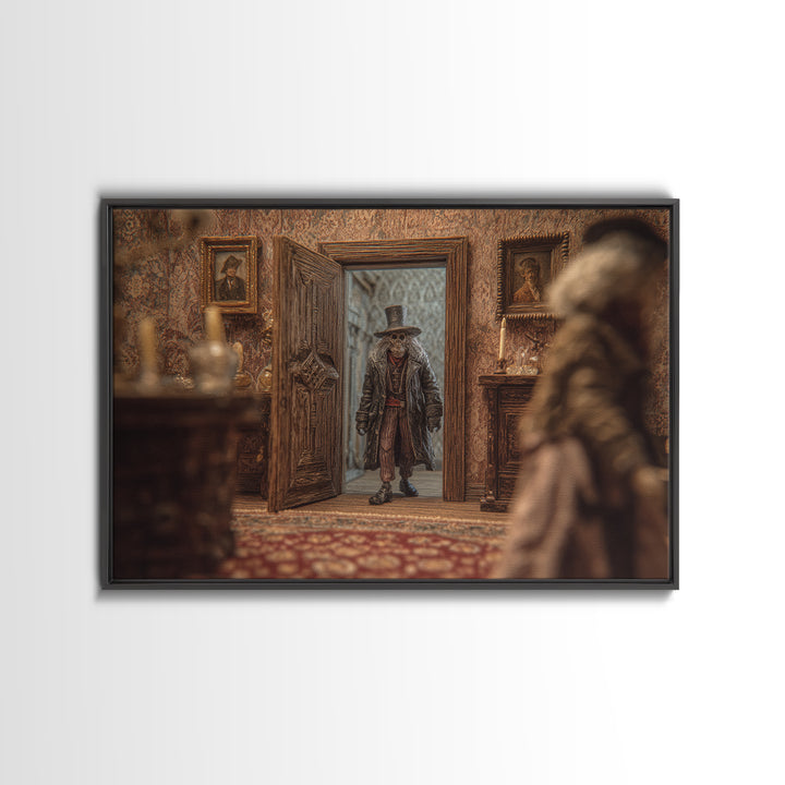 The Thirteenth Door Of Arkham House, Gothic Storybook Art, Landscape Wall Art, Dark Halloween Decor, Framed Canvas Print