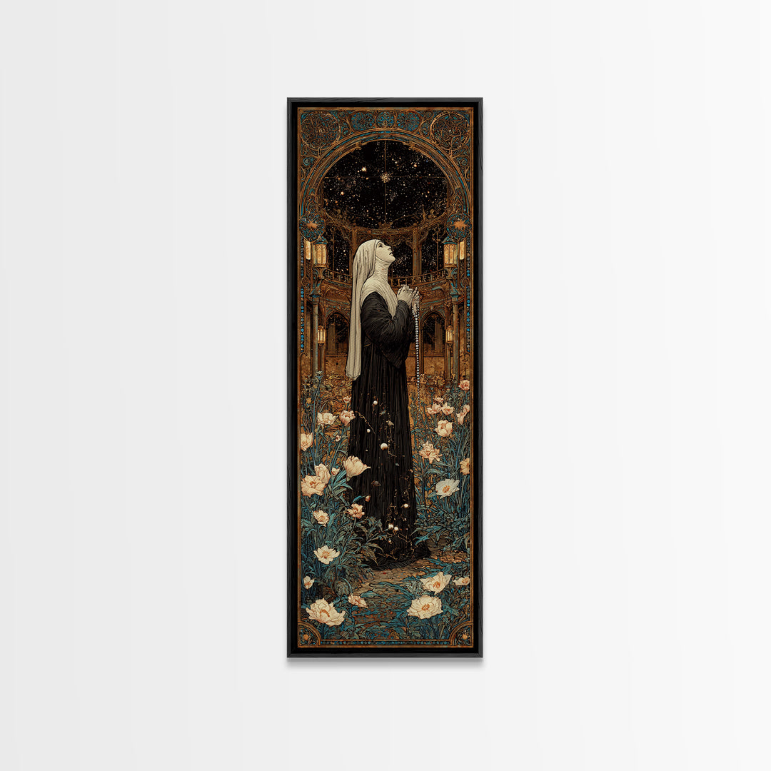 The Nun Of The Endless Constellation, Stained Glass Gothic Art, Tall Narrow Wall Art, Gothic Horror Wall Art, Canvas Print